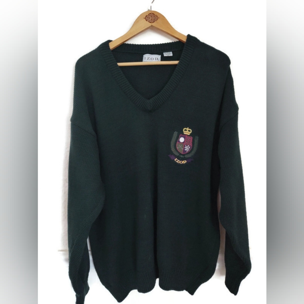 IZOD Hunter Green Golf V Neck Sweater Size Large - Picture 1 of 4